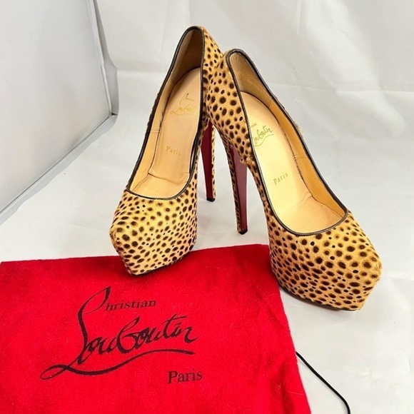 CHRISTIAN LOUBOUTIN Daffodil 160 brown pony jungle cheetah print platform - Picture 3 of 15